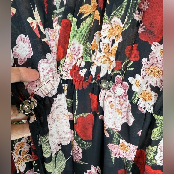 (B4) Umgee women's open-front floral-print cape dress, bikini cover-up, size L - Picture 5 of 14